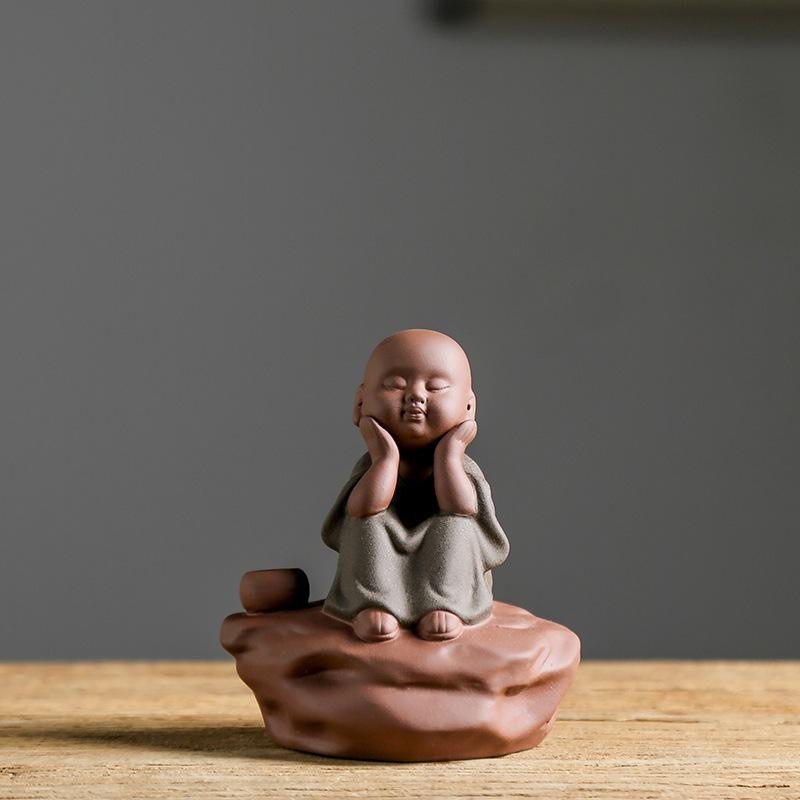 Ceramic Small Monk Car Decorations, Chinese Zen Purple Clay Sand, Lovely Tea Pet, Fengshui Zen Buddha Meditation