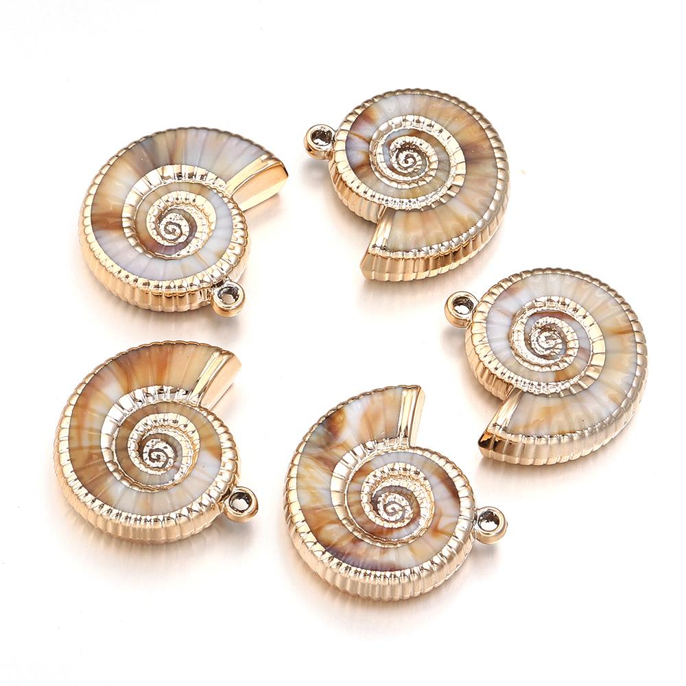5-10pcs/lot Shell Shaped Acrylic Pendant Gold Plated Conch Scallop Charms Beads For DIY Fashion Keychain Necklace Accessories