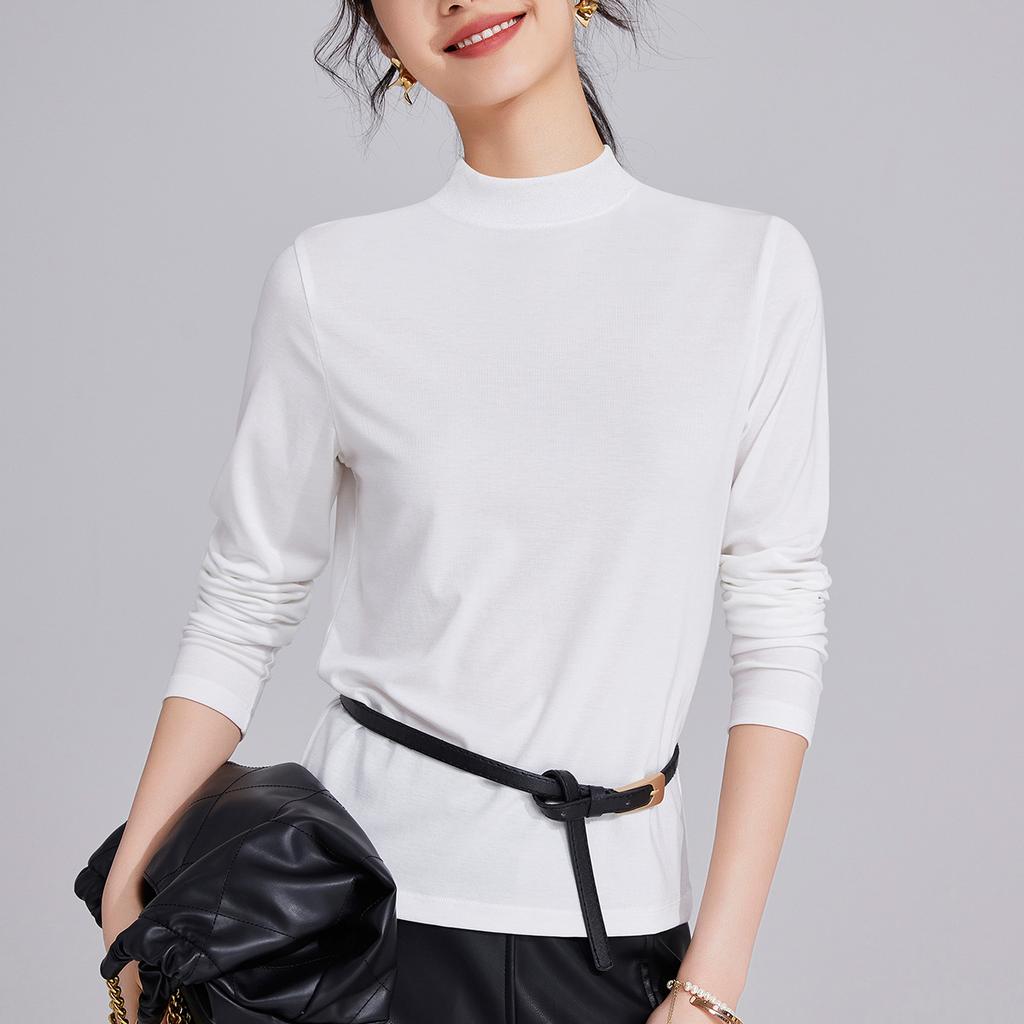 Semi-turtleneck Tencel wool long-sleeved women's early autumn slim-fit top new autumn inner bottoming shirt autumn