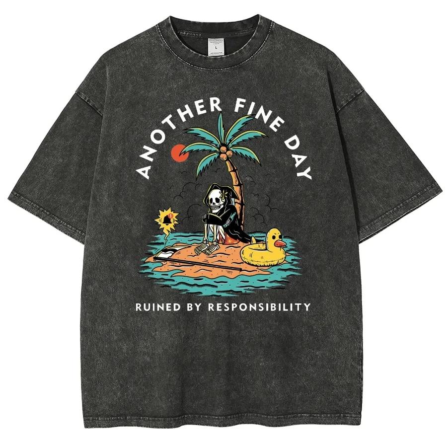 Ghost Alive Creative Y2K Washed T Shirt Men Another Fine Day Graphic Printed Kanye Cotton Tshirt Unisex Harajuku T-shirt S разноцветный