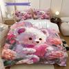 Bear Doll Pattern Bedding Quilt Set Quilt Cover Pillowcase Home Decoration Birthday Gift (1 * duvet cover + 2 * pillowcase, without core)
