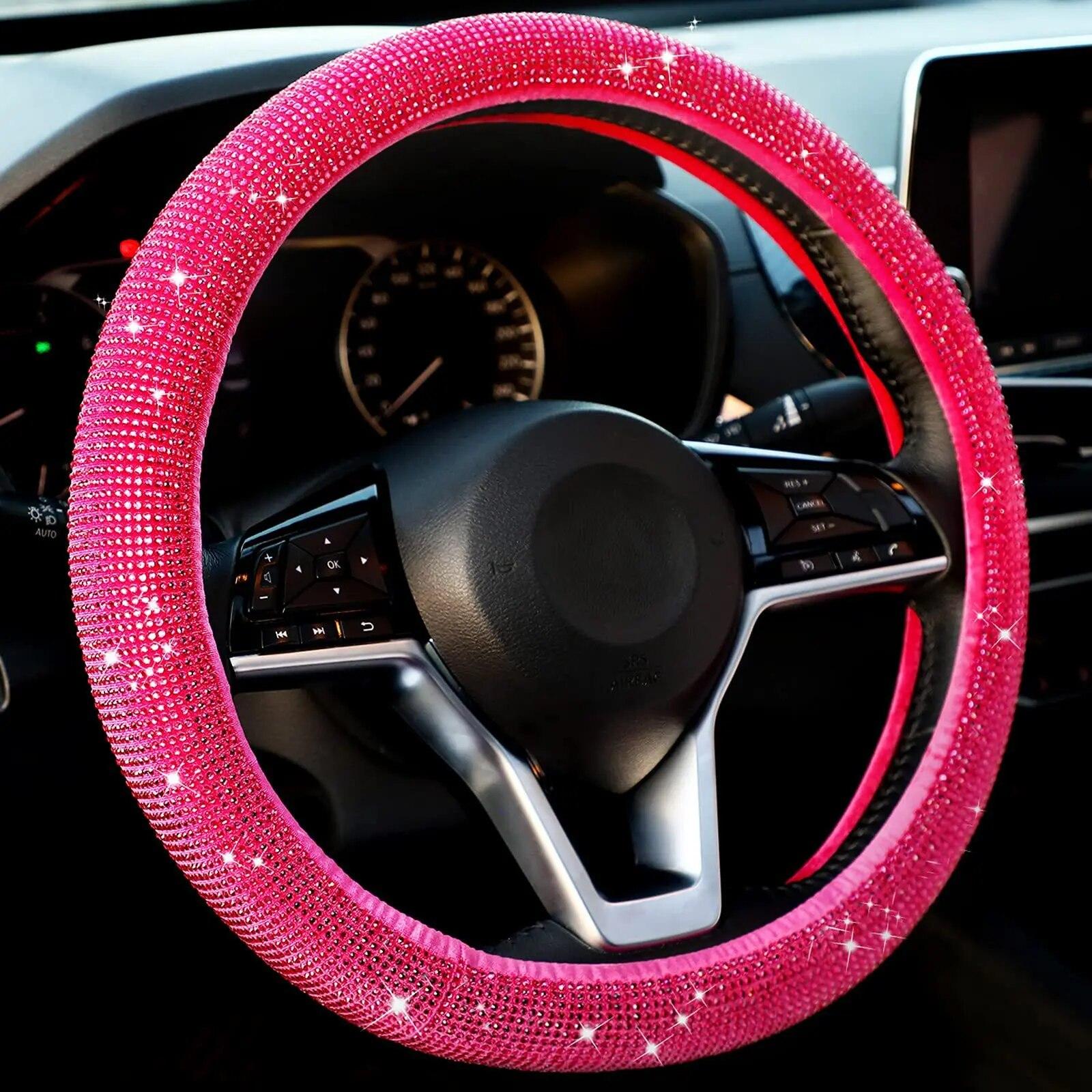 

Чохол на кермо автомобіля 37/38 см Універсальний Bling Bling Diamond Rhinestones Elasticity Interior Car Accessories For Four Seasons рожевий