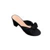 Summer New Flip-Flop Fashion Round Head Bow Denim Block Heel Open Toe Super Soft Non-Slip Women's Cool Drag