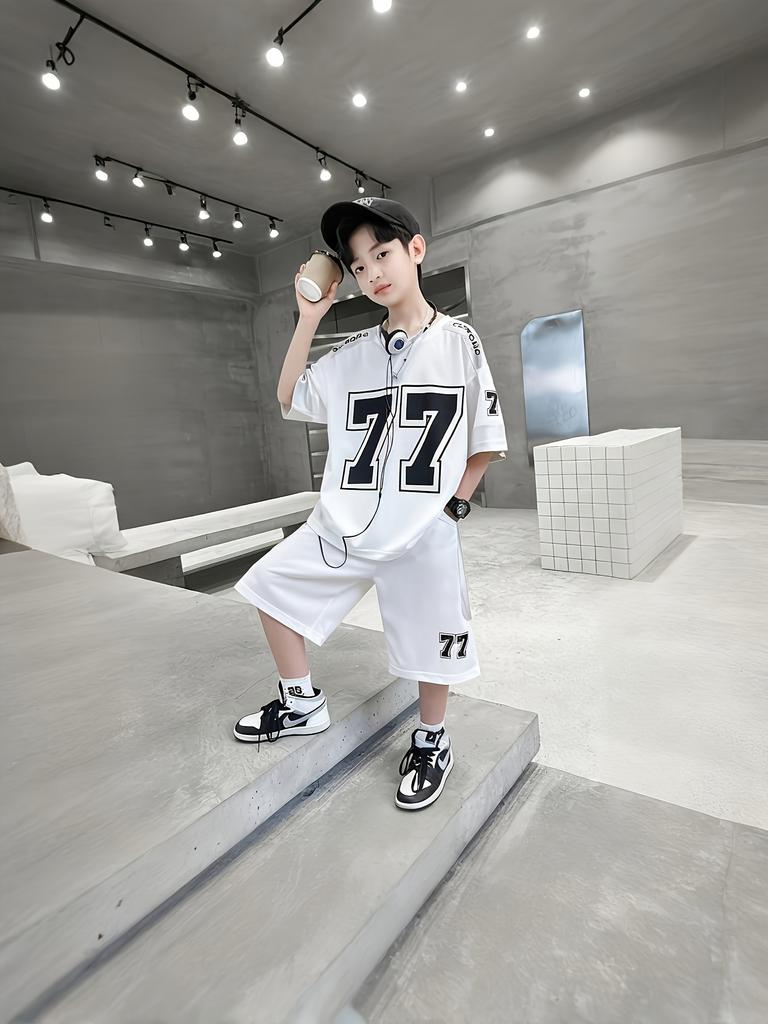 2025 Summer New Retro Sporty Casual Patchwork Hip-hop 3D Printed Children's Set