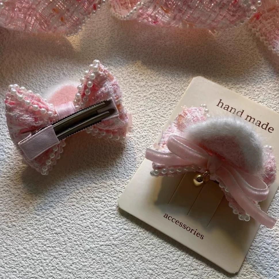 2pcs/set Adorable Cat Ear Bow Hair Clips Set for Kids Girl Sweet Cartoon Fury Hair Pin Gentle Grip for Baby Perfect Gift