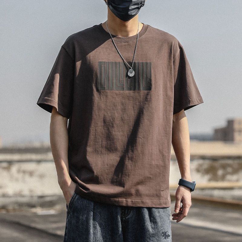 100% Cotton Short-sleeved T-shirt Men's Summer Japanese Ins Trend Tide Retro Half-sleeve Oversized Loose Casual Tops