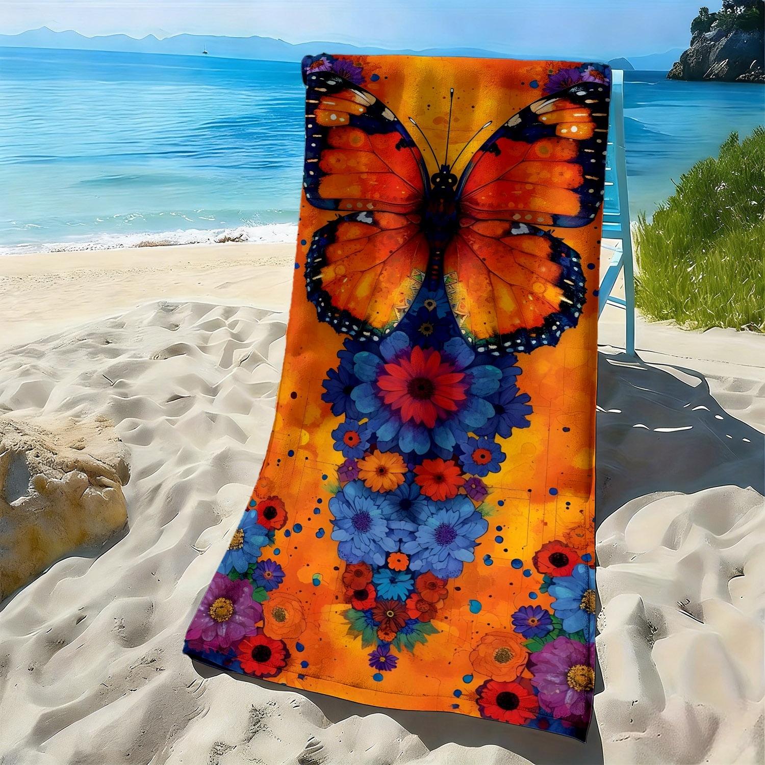 

Butterfly and floral colorful patterns polyester microfiber beach towel is highly absorbent, suitable swimming and beach outings W40*H60(CM)