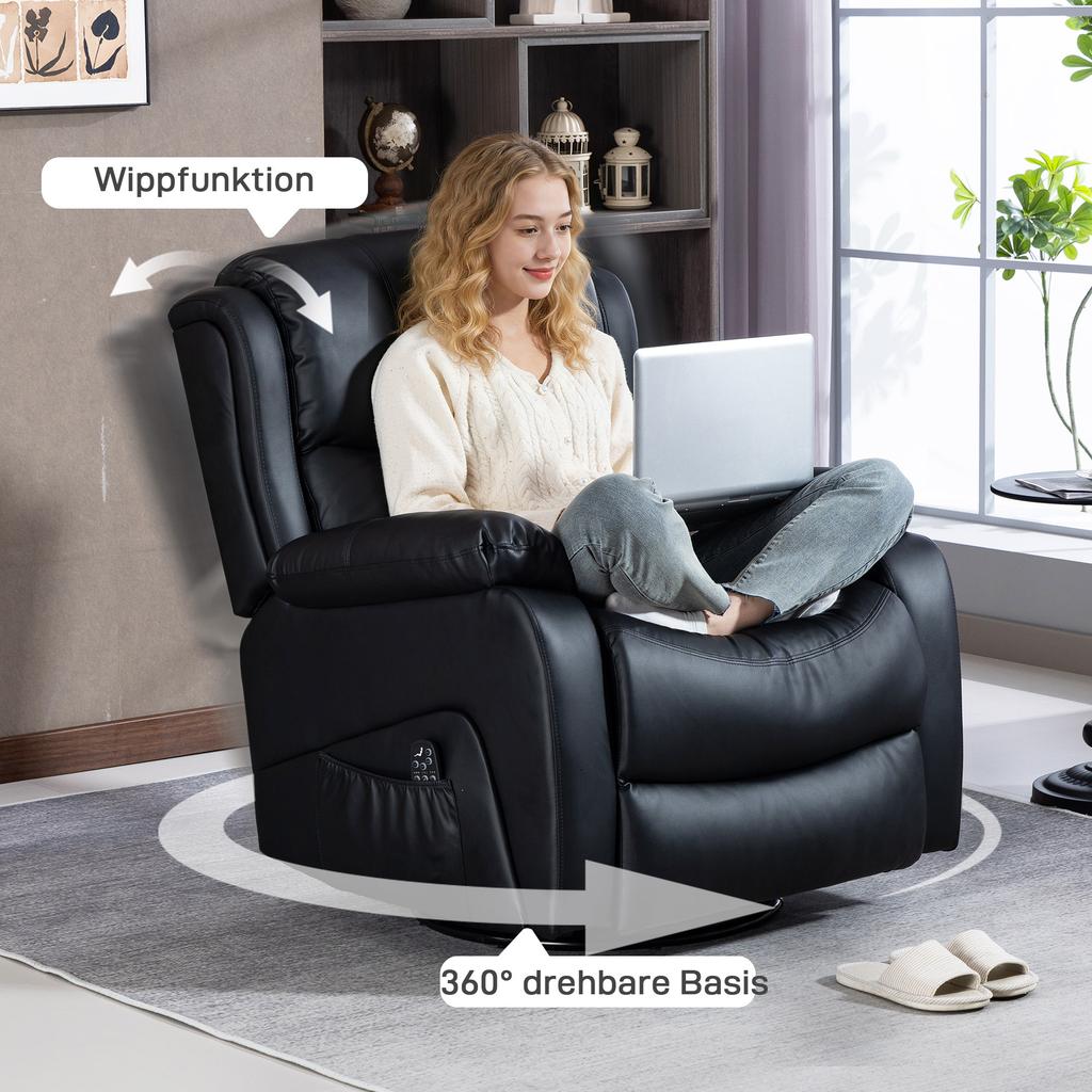 Massage Chair, Heat & Reclining Function, Faux Leather, Up To 150kg, 97x92x104cm, Black