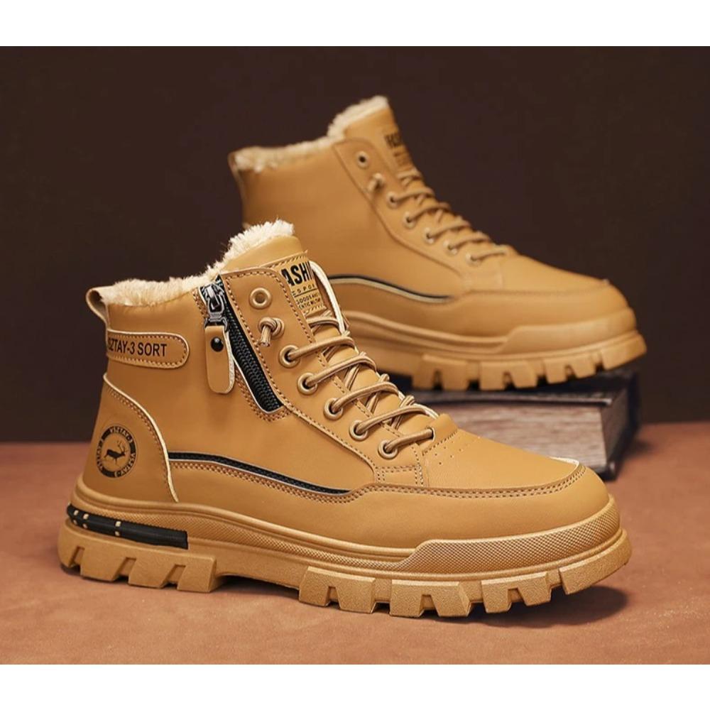 

New winter plush thick warm men s cotton shoes trendy outdoor high top male snow boots 45 коричневий