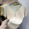 Fashion Women Short Sleeve Knitted T-shirt Korean Summer Female Clothing New Slim Pullover All-match Solid Basic Chic Casual Top