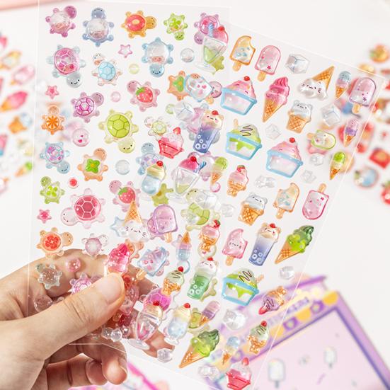 Cat Desserts Puffy Stickers 3D Cute Cartoon Animal Ice Creams Stickers Kawaii Mini Turtles Stickers for Scrapbooks Planner Journals Laptops Phone Case