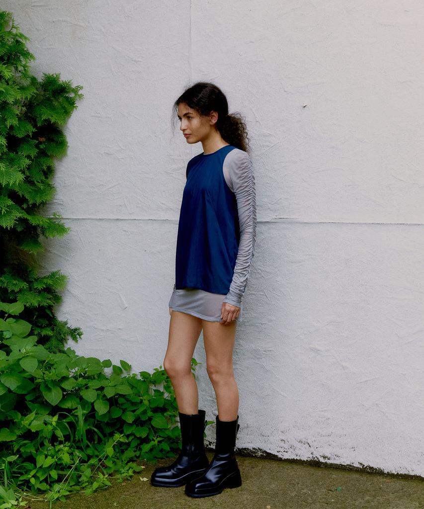 PROVO Asymmetrical Short Sleeve Blouse / Navy
