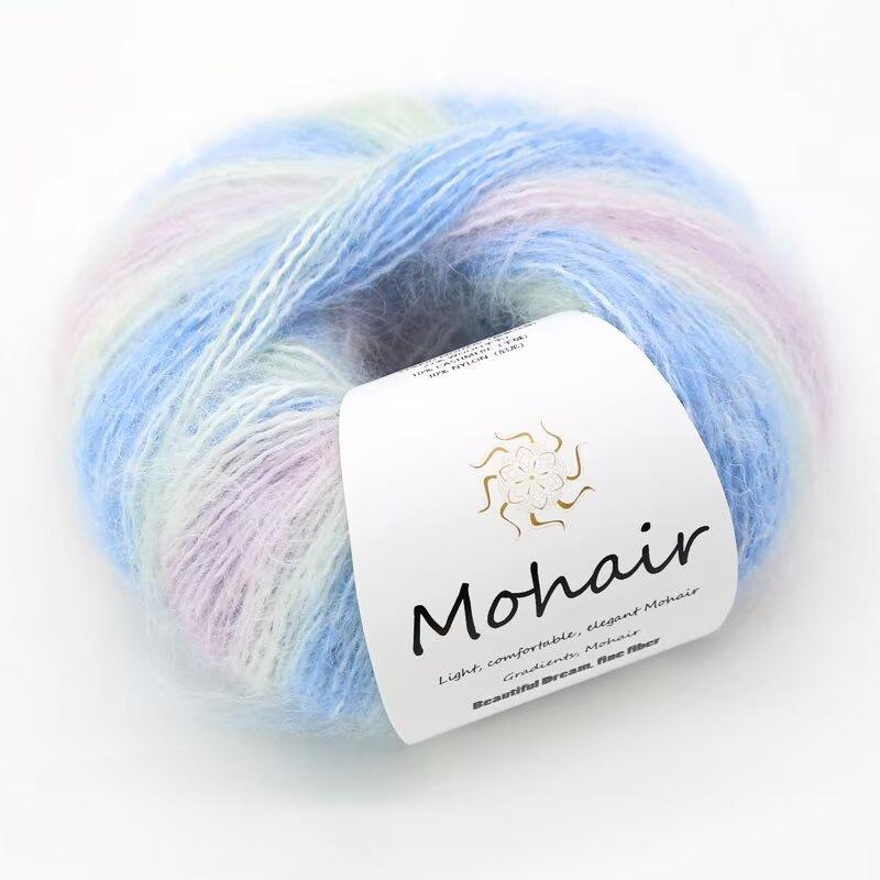 Filato di lana mohair tinto in capo, filato di mohair colorato sfumato da 25 g, fatto a mano, fai da te, pronto da indossare, sciarpa, cappello