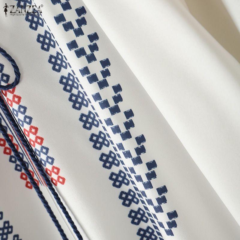ZANZEA Women Boho Print Summer Casual Round Neck 3/4 Sleeve Blouse