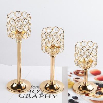 Retro Golden Candle Holder Crystal Metal Tea Stand Candelabra European Style