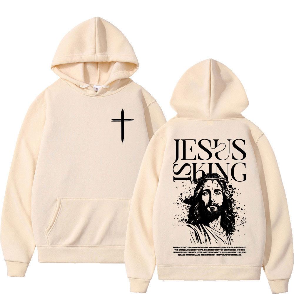 Faith Christian Jesus Is King Bible Verse Hoodies Men Women Clothing Fashion Harajuku Sweatshirts Fleece Long Sleeves Pullovers