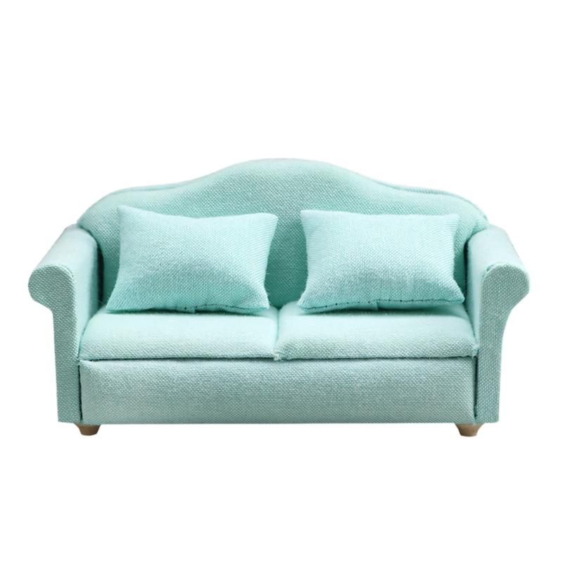 Living Room Sofa Set 1/12 Scale Wooden Base Cloth Covered Mini Furniture for Doll House Accessories and Collectibles