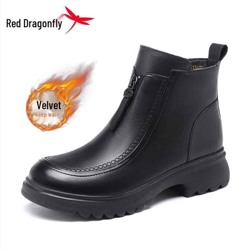 Red Dragonfly Women s Genuine Leather Mid-Calf Wool Boots, Velvet-Lined High-Top Cotton Shoes. 40