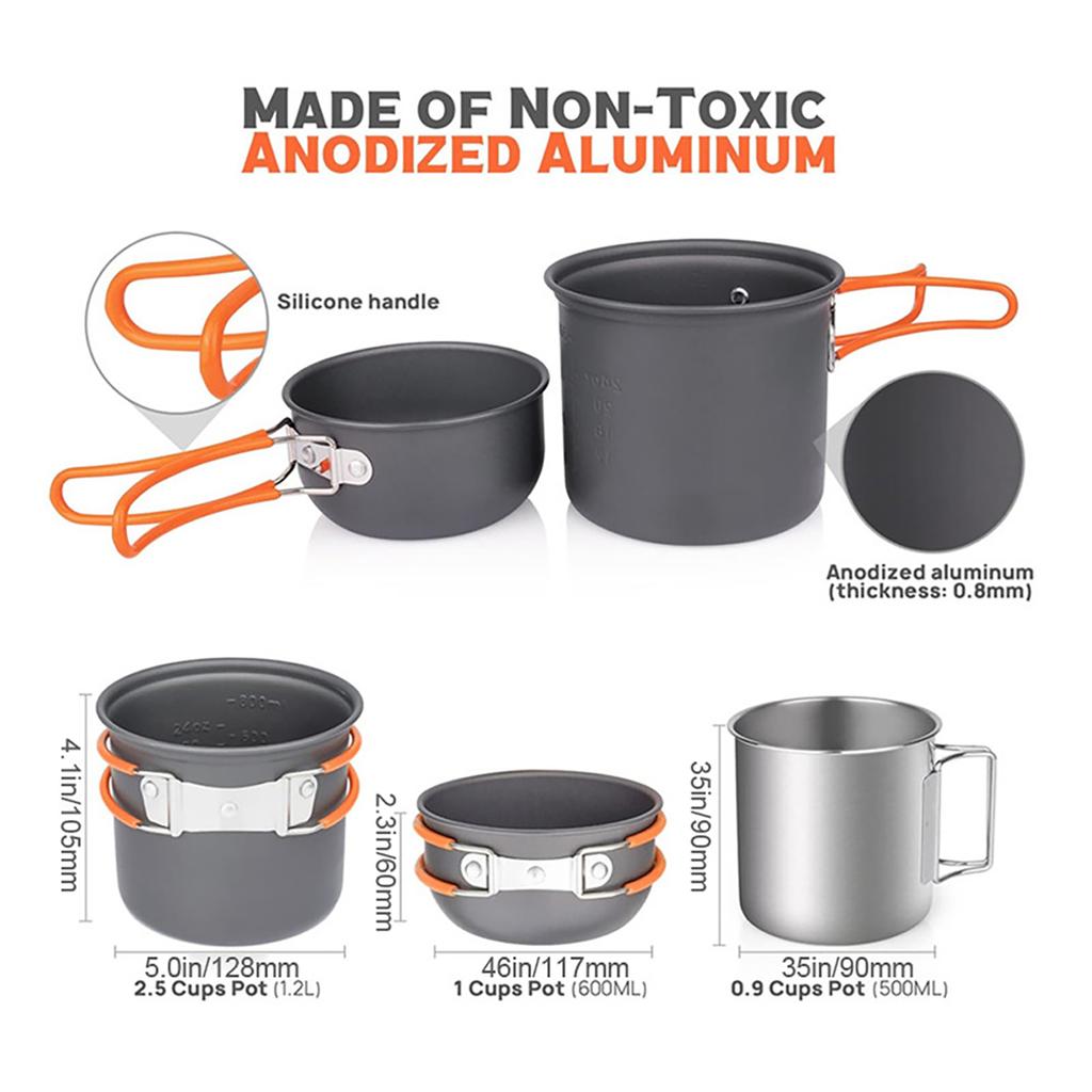 Camping Cookware Set with Folding Camping Stove Lightweight Pot Pan Set with Stainless Steel Cup &