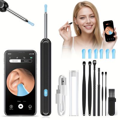 1080P Ear Wax Removal Tool with Camera Ear Cleaning Kit with 6 Spoons Wi-Fi Enabled Otoscope Ear Tweezers for Ear Care
