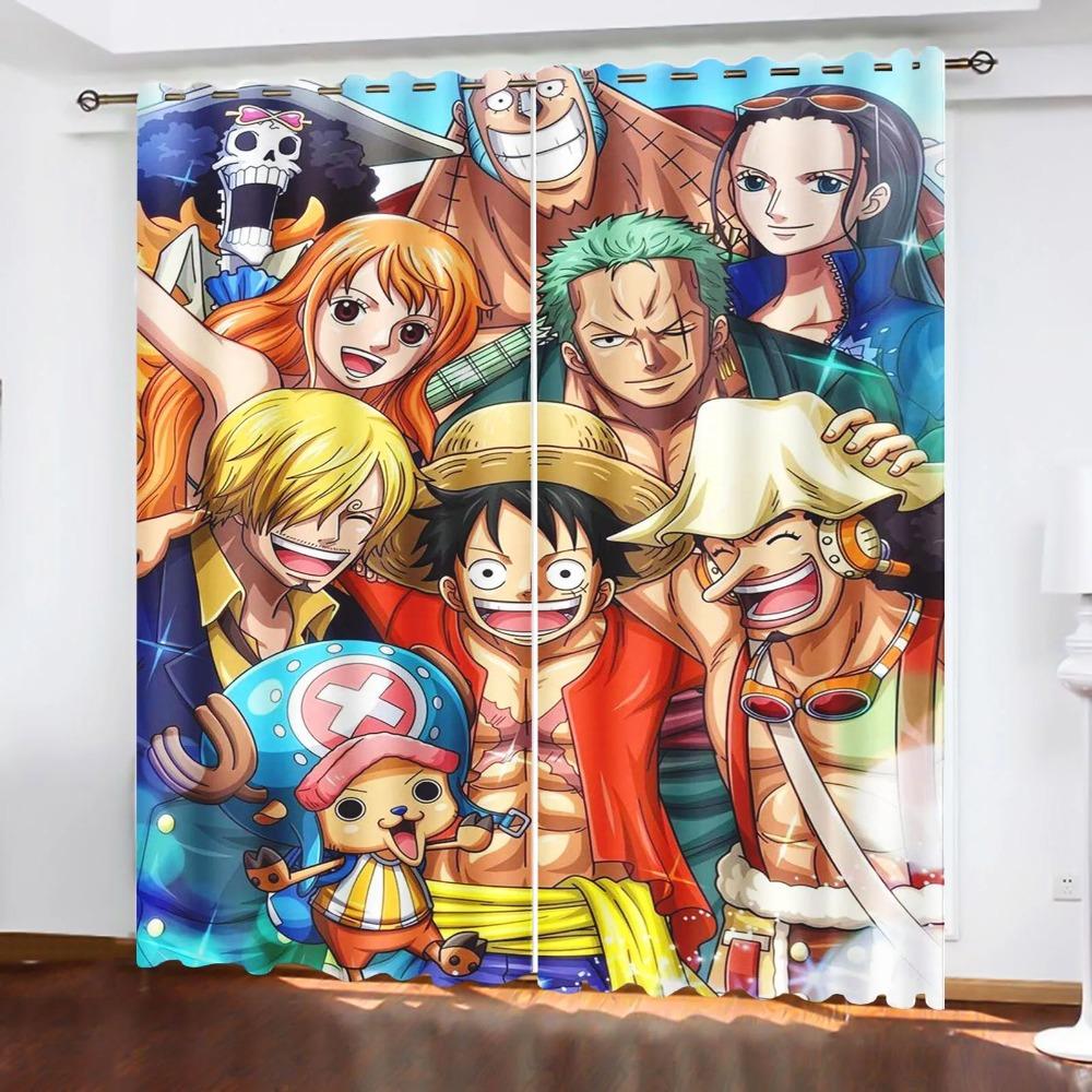 Cortina de Dibujos Animados Residencia de Monkey D Luffy One Piece Estampado Lindo Cortinas para Ventana con Filtrado de Luz Sala de Estar Dormitorio Protección contra el Calor y el Sol