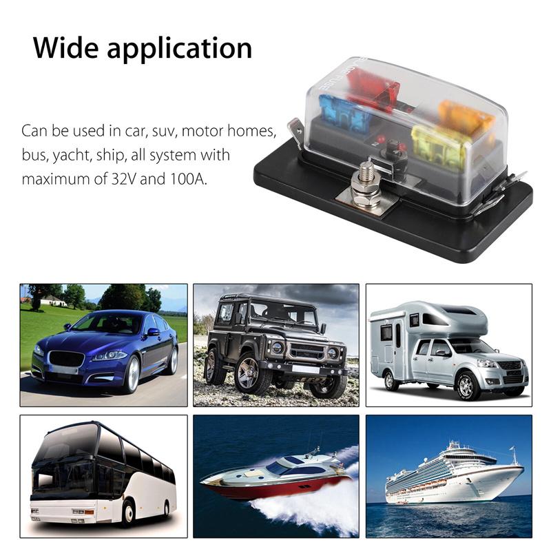 4 Ways Blade Fuse Block Plastic Cover 12V 32V Fuses Box Holder With Led Indicator Light For Auto Car Marine