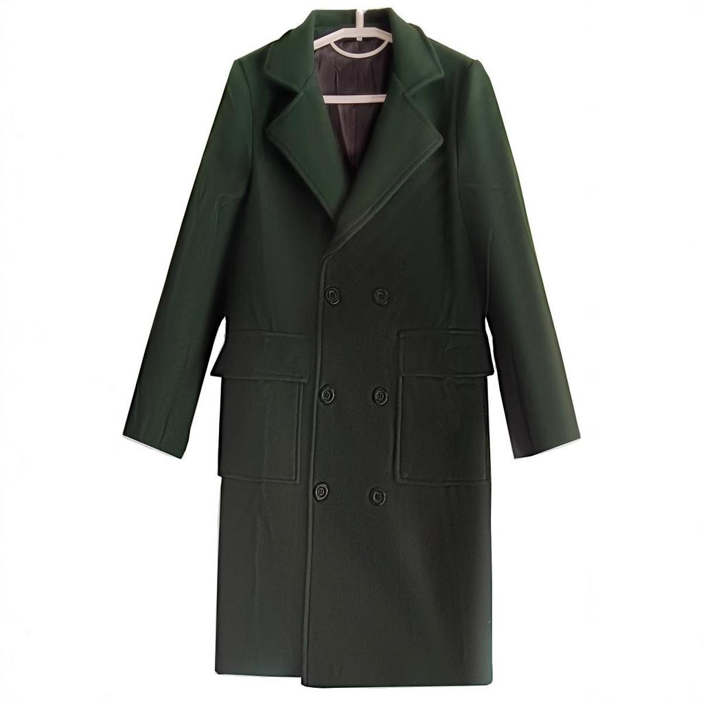 New Men's Double-breasted Solid Color Casual Long Wool Coat Men's Jacket Large Size