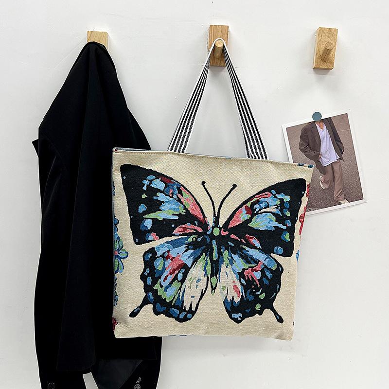 Spring Summer New Women's Handbag Fashion Trendy Ethnic Style Canvas Bag Large Capacity Shoulder Bag Print Design