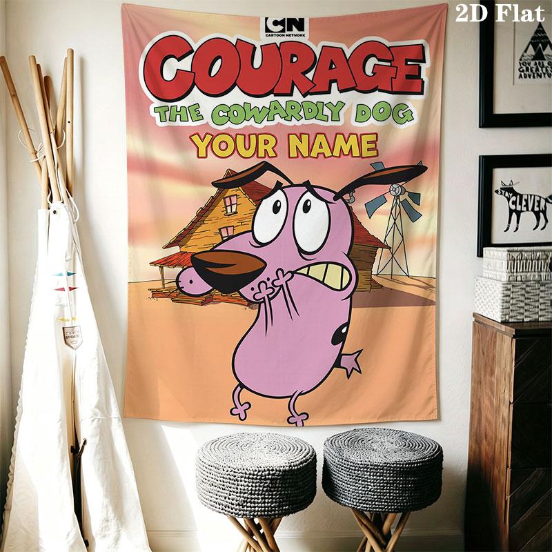 Custom Courage the Cowardly Dog Wall Hanging Printed Fabric Blanket Decorative Tapestries for Bedroom Living Room Home Decor