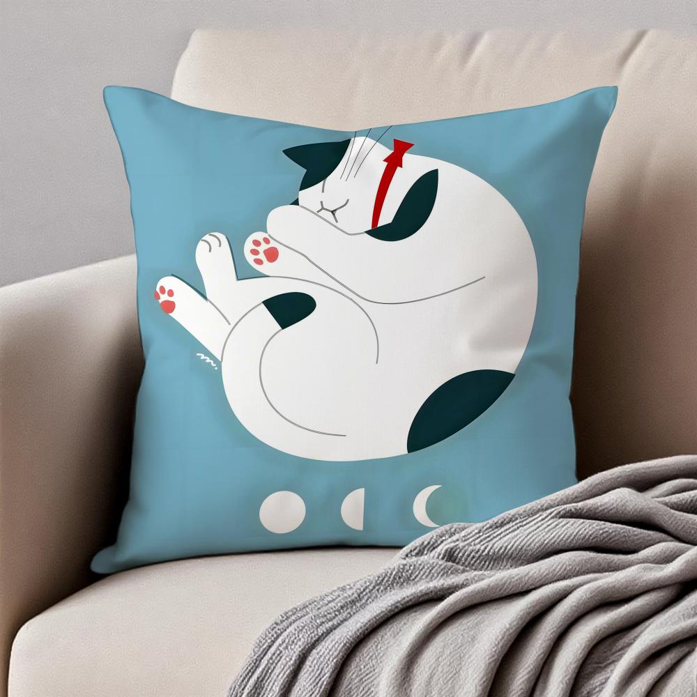 Minimalist Flat Style Illustration Cat Art Cushion Cover Pillowcase Antidustmite Invisible Zipper Short Plush Sofa Cushion