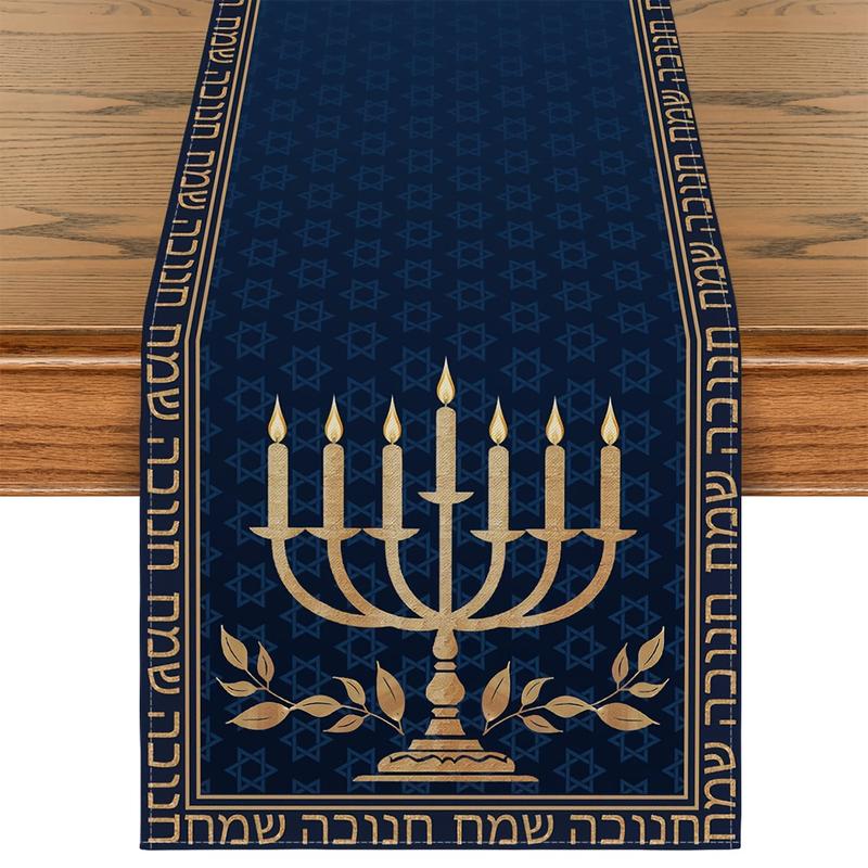 Blue Plaid Lemon Printed Table Runner, Dining & Living Room Decor Women's Clothing