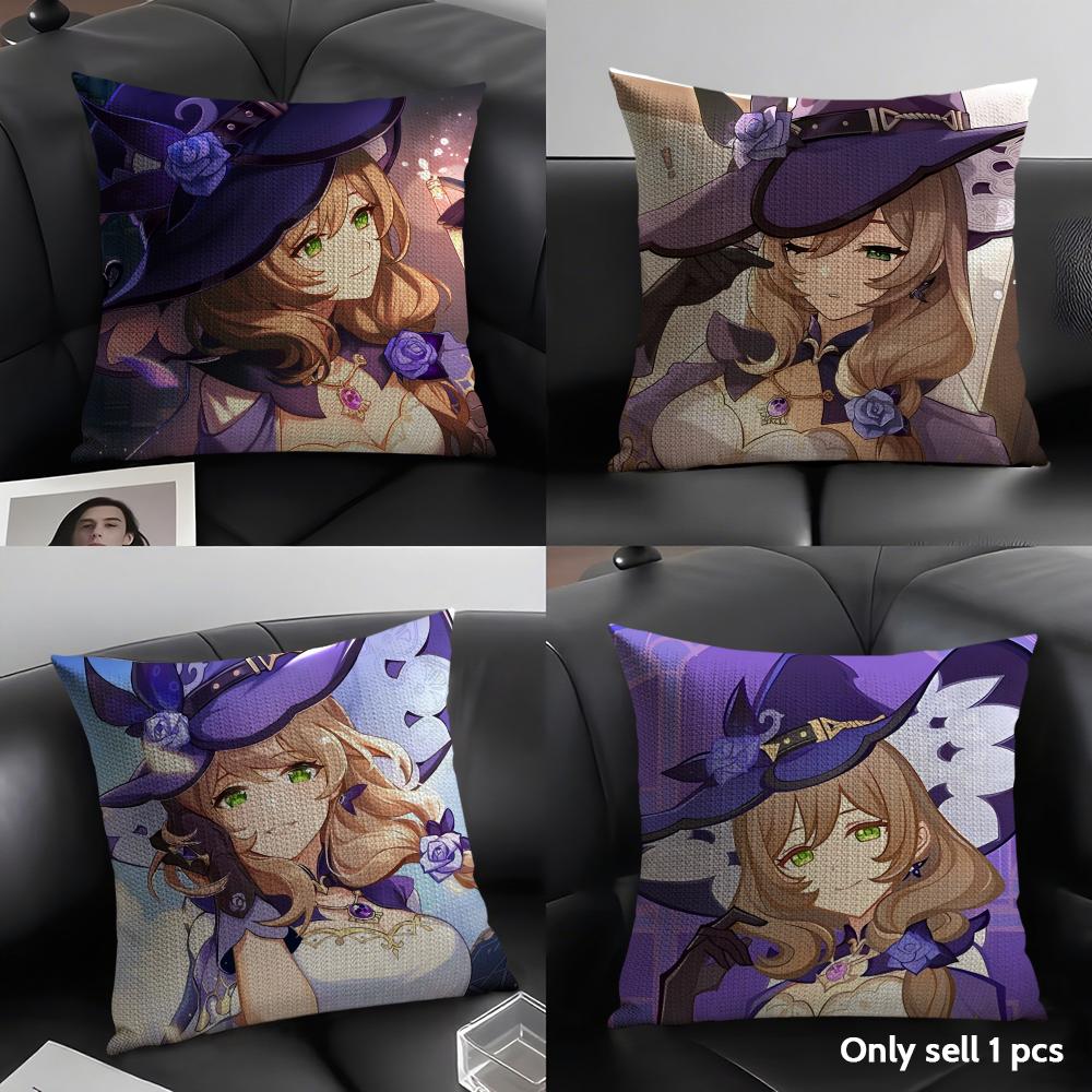 Lisa Cute Genshin Impact Cushion Cover Natural Linen Organic Fabric Double-Sided Printing Sofa Home Decor Gift Pillow Case