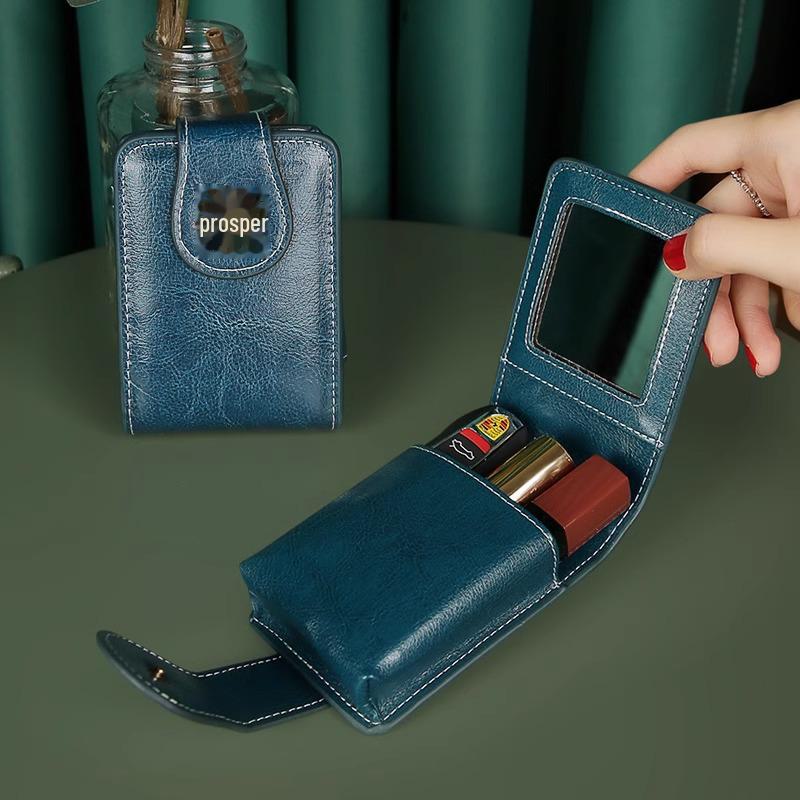 Compact Summer Leather Lipstick Bag with Mirror