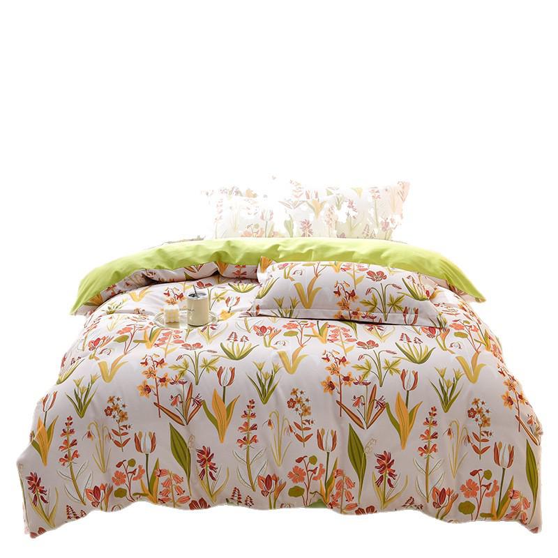 New Stylish Skin-Friendly Cotton Flannel Bedding Set - Thickened Plaid & Floral Design for Students