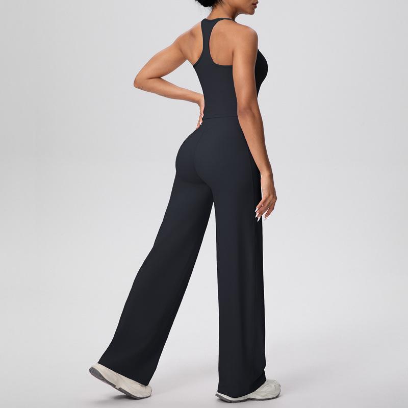 Solid Color Racerback Tank & High-Waist Wide-Leg Yoga Pants Set