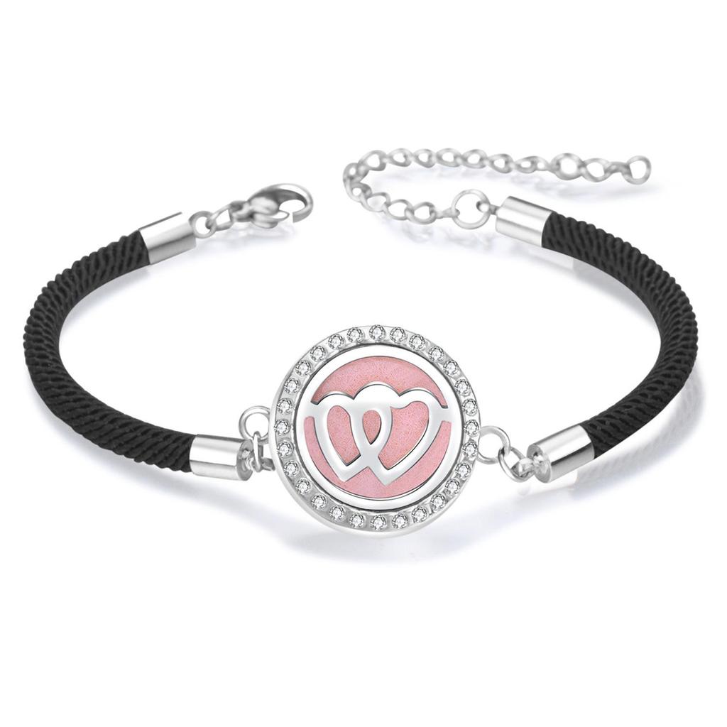 Diamond Inlaid Aroma Diffuser Bracelet: Adjustable Black Rope Wristband for Women