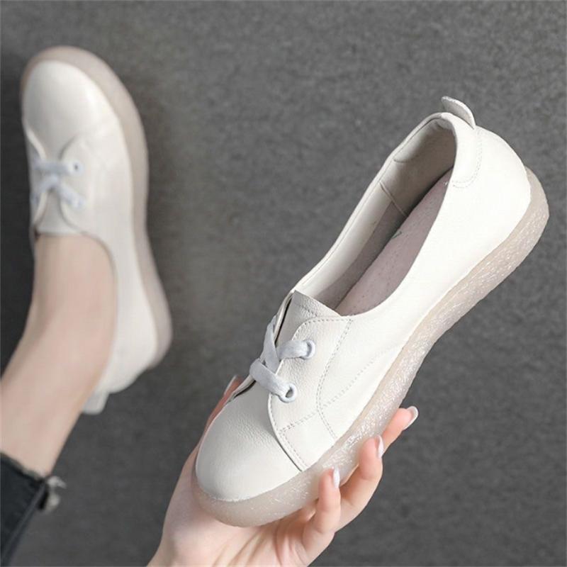 Fashion Genuine Leather Women's Casual Flats White Nurse Shoes Comfortable Vulcanized Sneakers Ladies Light Soft Shallow Mouth Loafers