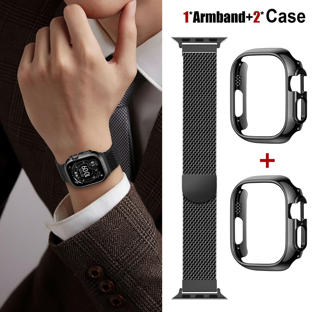 Voor Apple Watch Band Ultra2 3 49mm 45mm 42 46mm 40mm 44mm Milanese Armband iWatch series SE 11 10 9 8 7 Behuizing+Dikke Metalen Band
