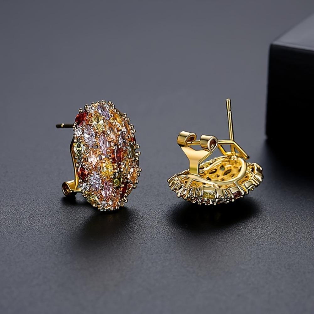 Copper Gilding Colorful Zircon Earring Glaring Ear Drop Elegant Ear Studs  Mom