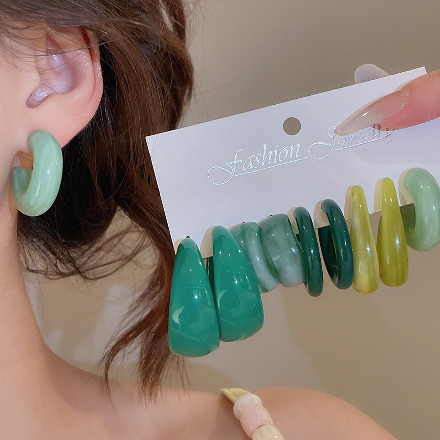 6Pcs/Set Trendy Fashion Pink Green Acrylic Resin C-shaped Hoop Earring Sets Female Elegant Daily Party Jewelry Accessory Gifts