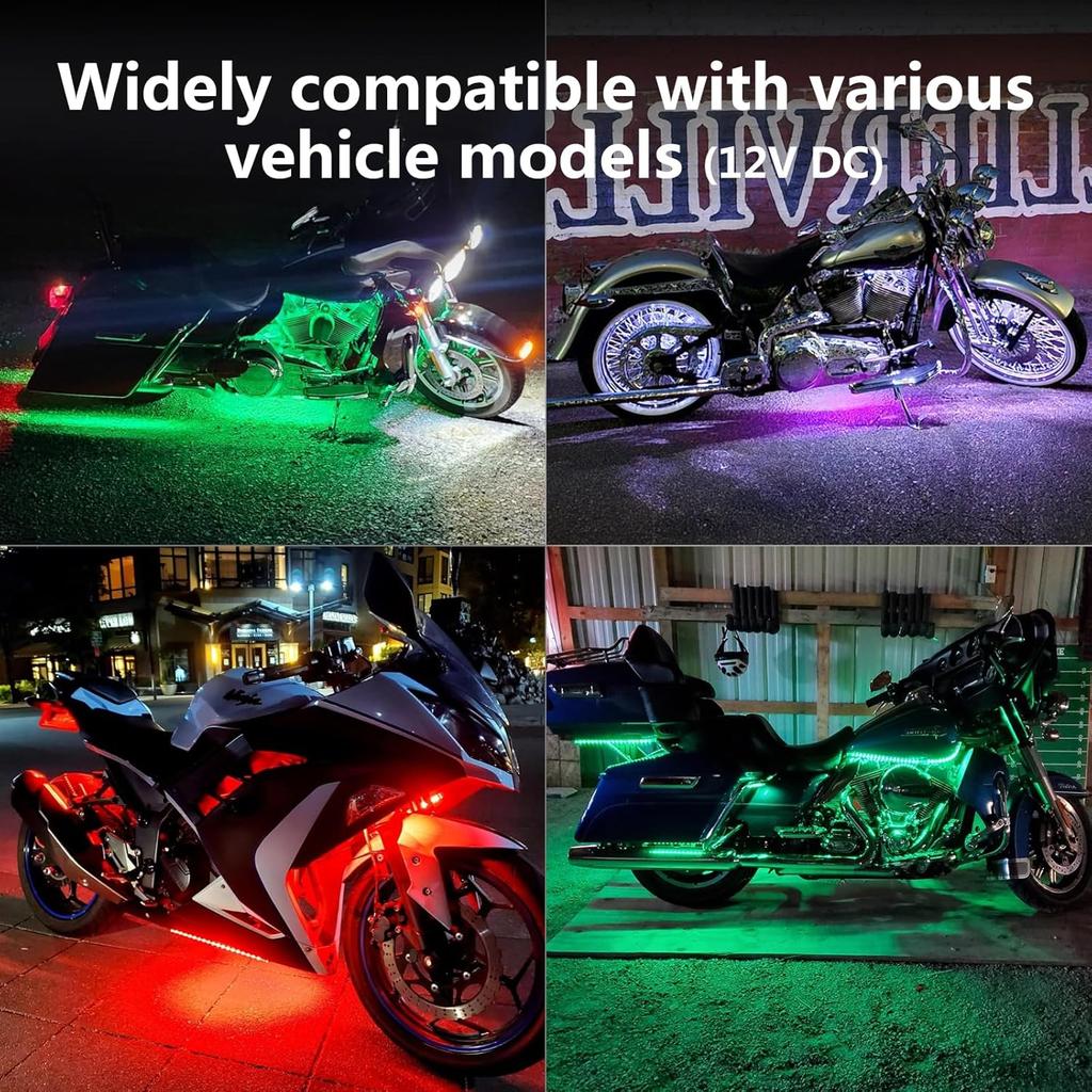 16Pcs RGB+IC Chasing Motorcycle LED Lights With APP/RF Remote, Dreamcolor Motorcycle LED Underglow Kit With Brake Turn Signal, 12V Waterproof Neon