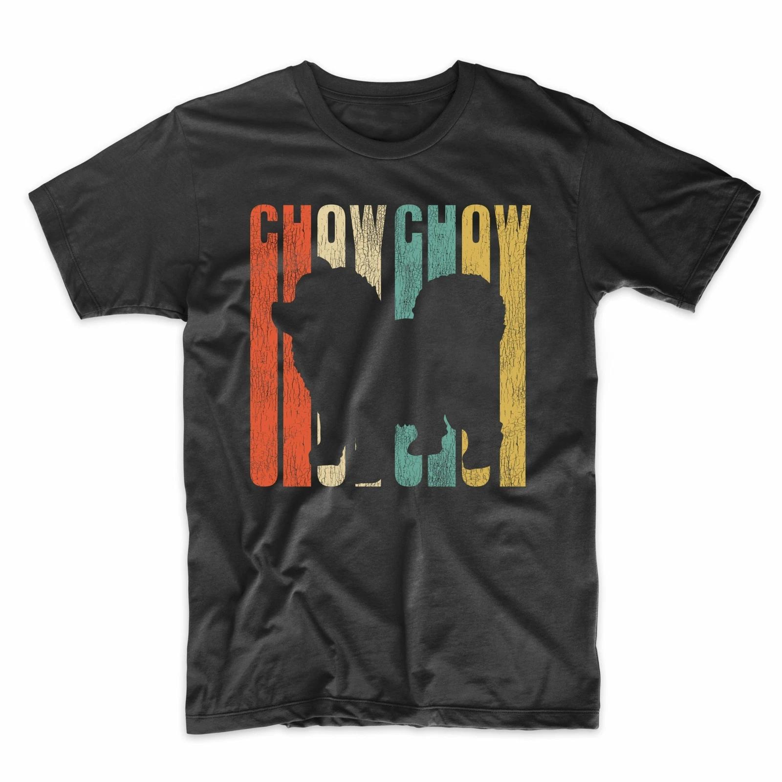 Retro 1970 s Style Chow Chow Dog Silhouette Cracked Distressed T-Shirt 4XL