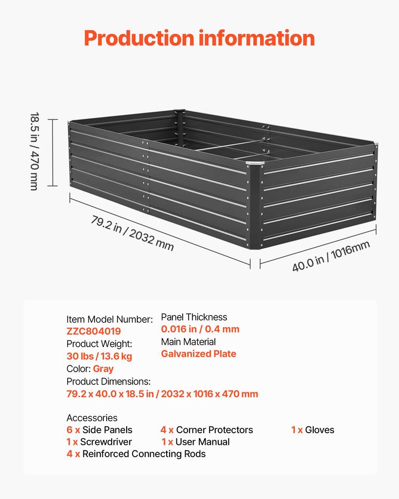 VEVOR Metal Raised Garden Bed, 6.7 X 3 X 1.5 Ft Outdoor Galvalume Planter Garden Box, Open Bottom Design