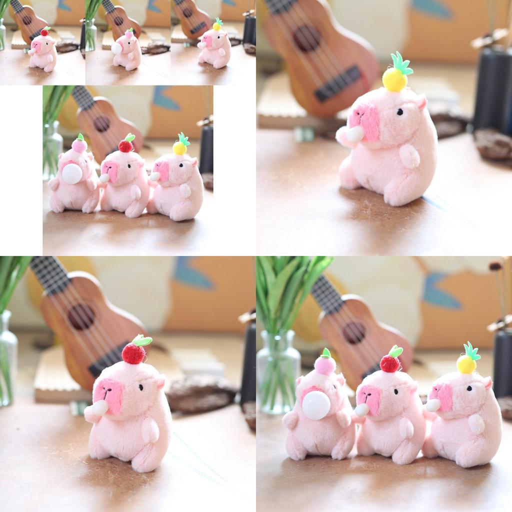 Adorable Cute Bubble Blowing Capybara Plush Toy Keychain Soft Stuffed Animal In Yellow Red Pink