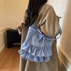 Across Cute College Style Plaid Canvas Bag Women's New Large Capacity Lace Tote Bag