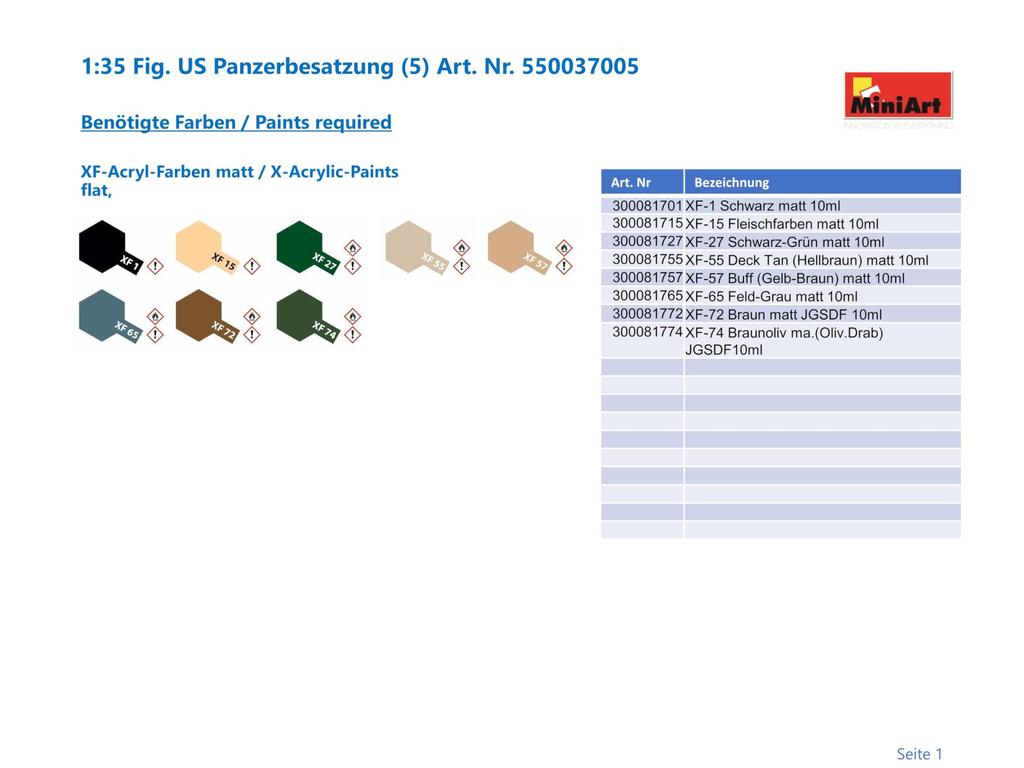 MiniArt Scale American Tank Crew Plastic Model Kit MA37005 1/35 (5-Piece Set)
