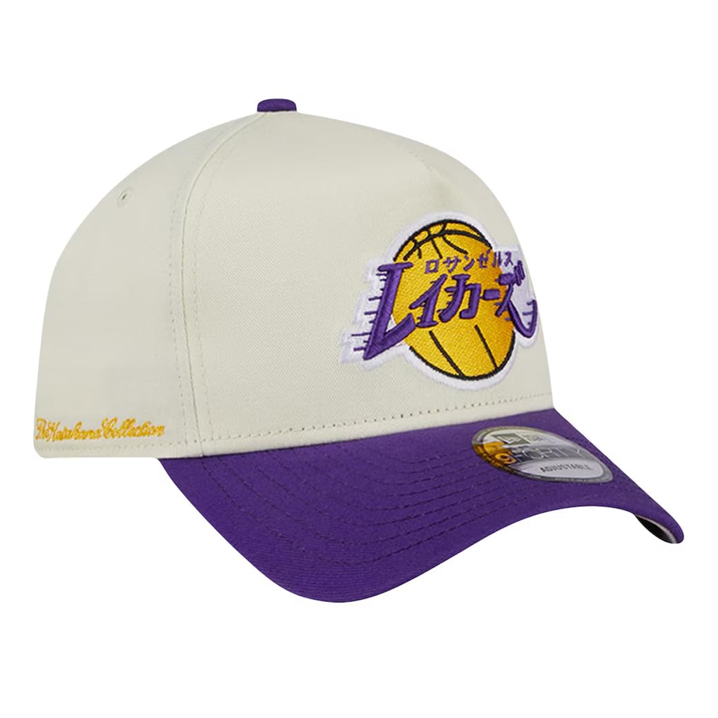

New Era 9FORTY Snapback Cap with Katakana NBA Hyperfly 9FORTY Snapback Chrome LOS ANGELES LAKERS Colored Side Logo, A-Frame Cap, White, Hat, Brim,