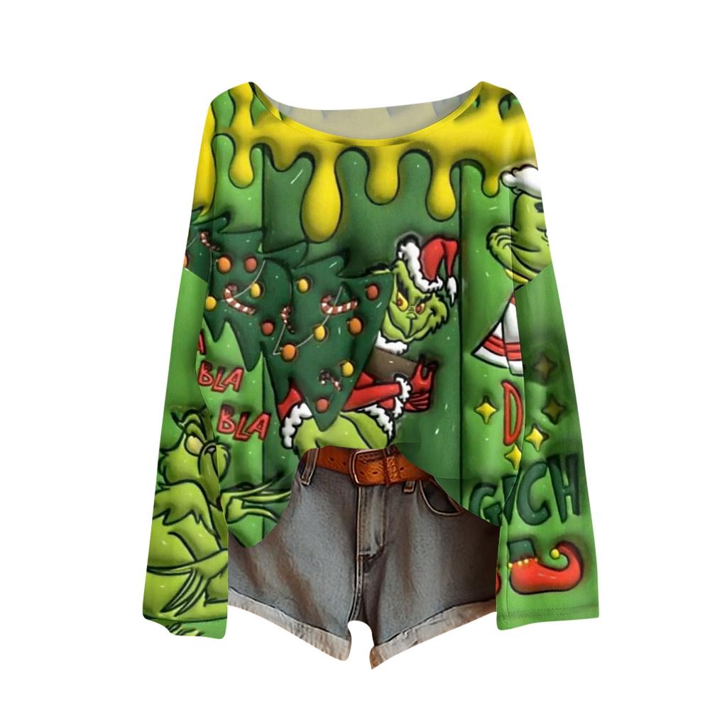 Long Sleeve Shirts For Women Printed Tees Blouses Casual Plus Size Basic Tops Pullover