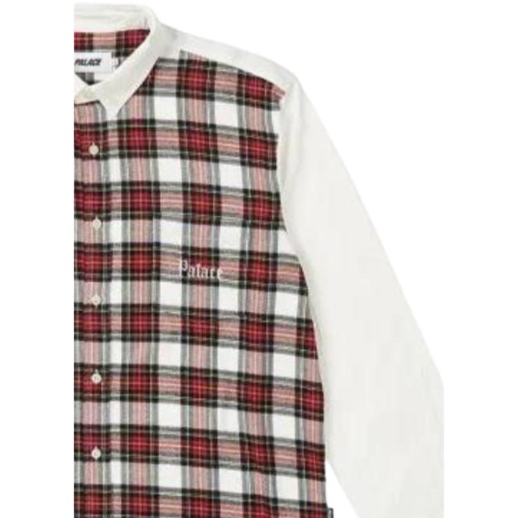 Palace SS23 Spring Collection Plaid Contrast Collar Long Sleeve Shirt Unisex Tops Off-White PLC23006