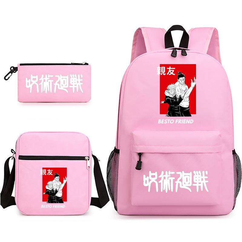Large Capacity Schoolbag with Shoulder Strap; Student Three-piece Pencil Case Set